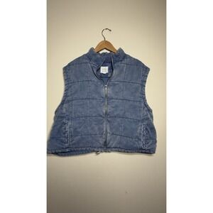 Thread & Supply Quilted Puffer Vest Women's 2X Blue Slate Lyocell Mock Neck Boho